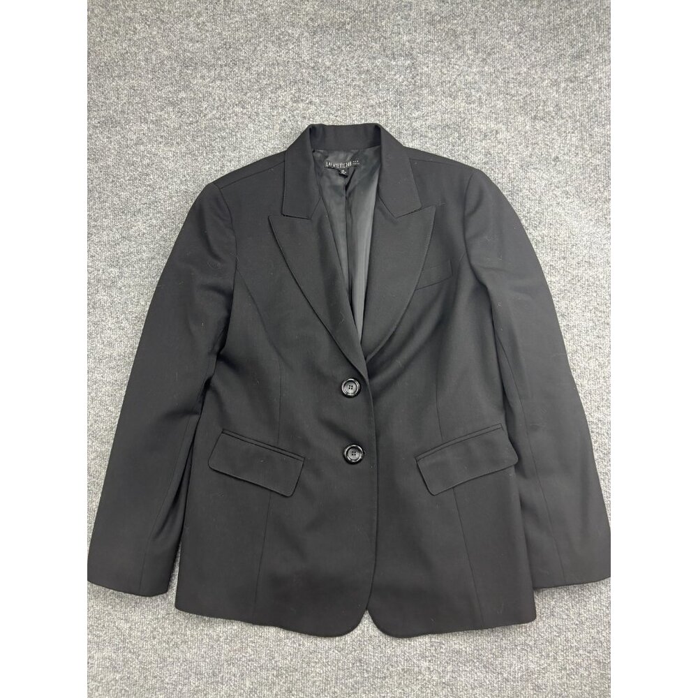 Lafayette 148 New York Blazer Womens 14 Black Wool Blend Two Button Lined Career